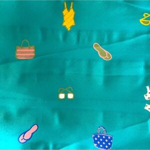 Vintage Kravet Woven Summer Fabric  embroidered swimsuits flip flops sunglasses